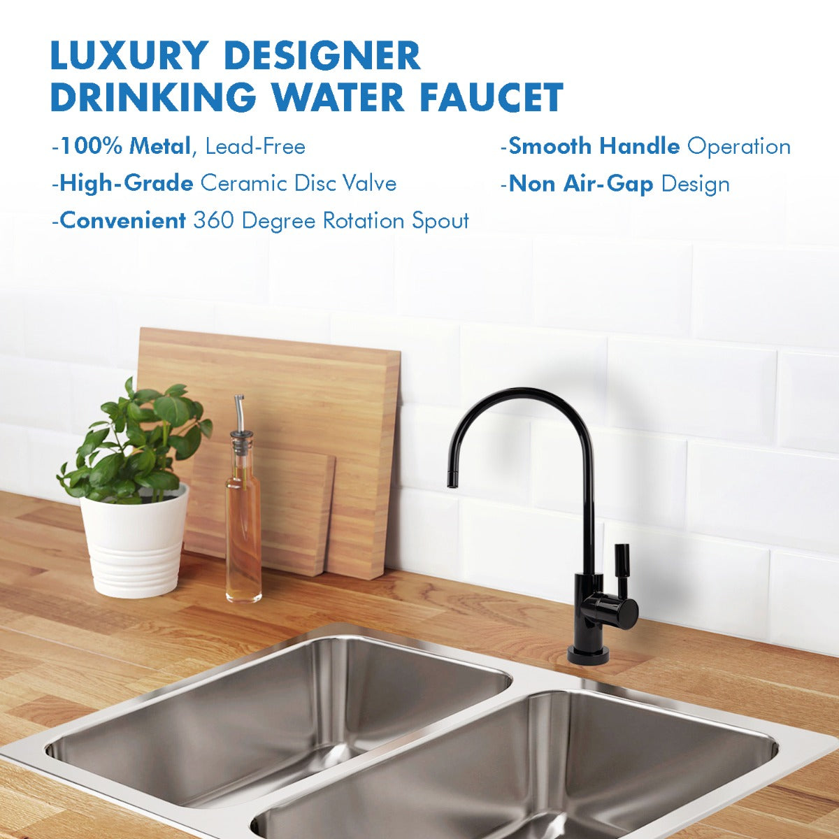 APEC Drinking Water Reverse Osmosis Faucet with Non Air Gap in Gloss Black (FAUCET-CD-GB)