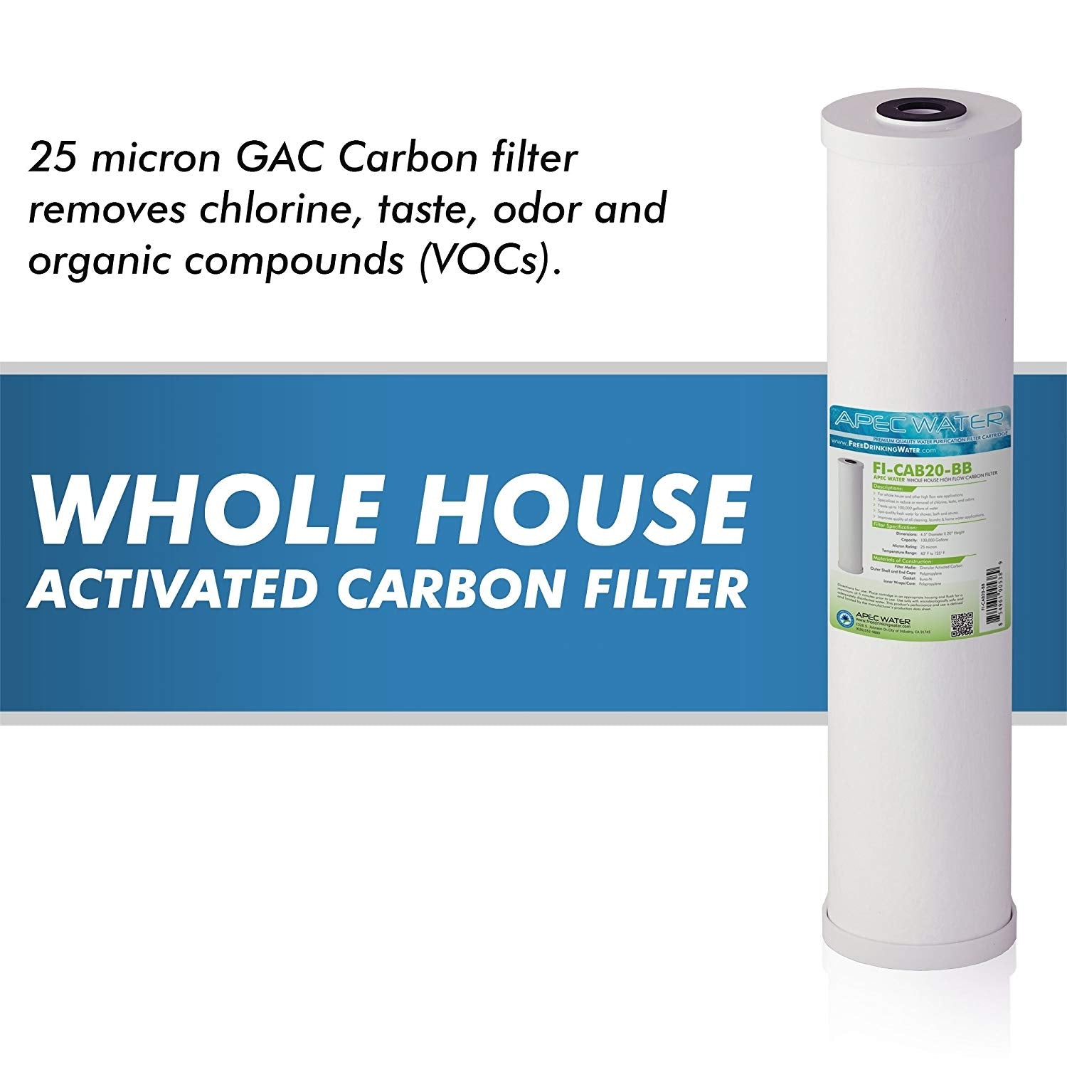 Whole House High Flow Radial-Flow GAC Carbon Filter 4.5"x 20 Inch, 25 Micron