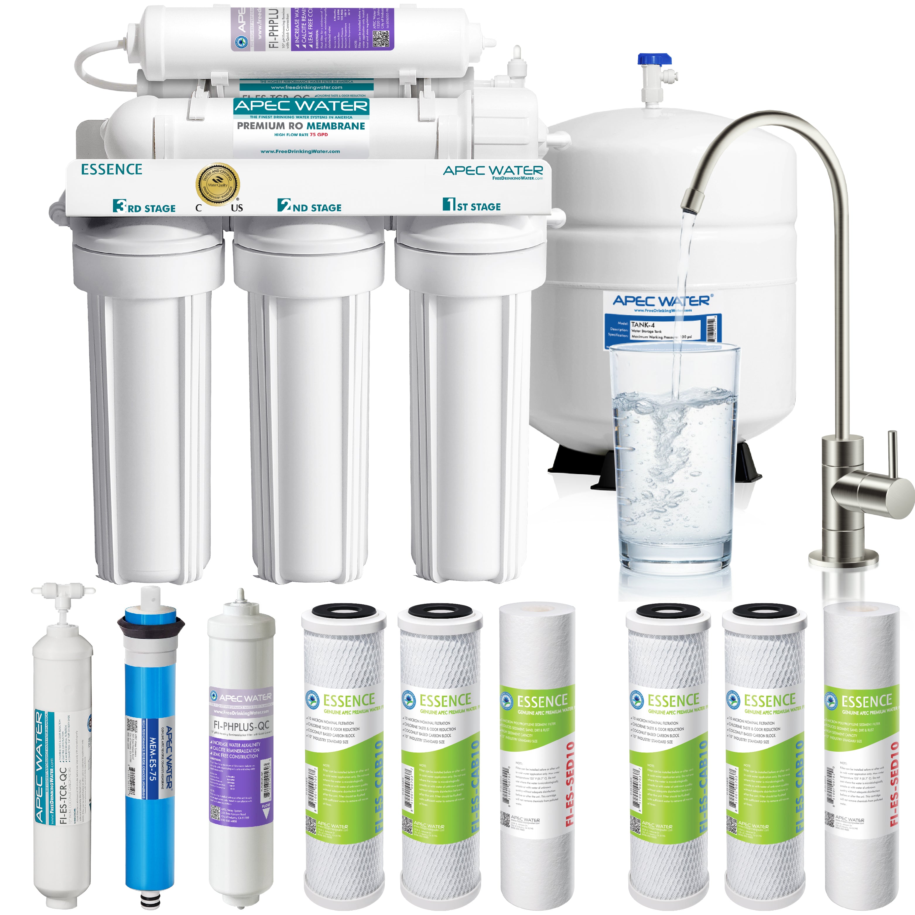 ROES-PH75X - Essence Alkaline Mineral 6-Stage 75 GPD Reverse Osmosis Water Filter System With Extra Pre-Filter Bundle, WQA Certified