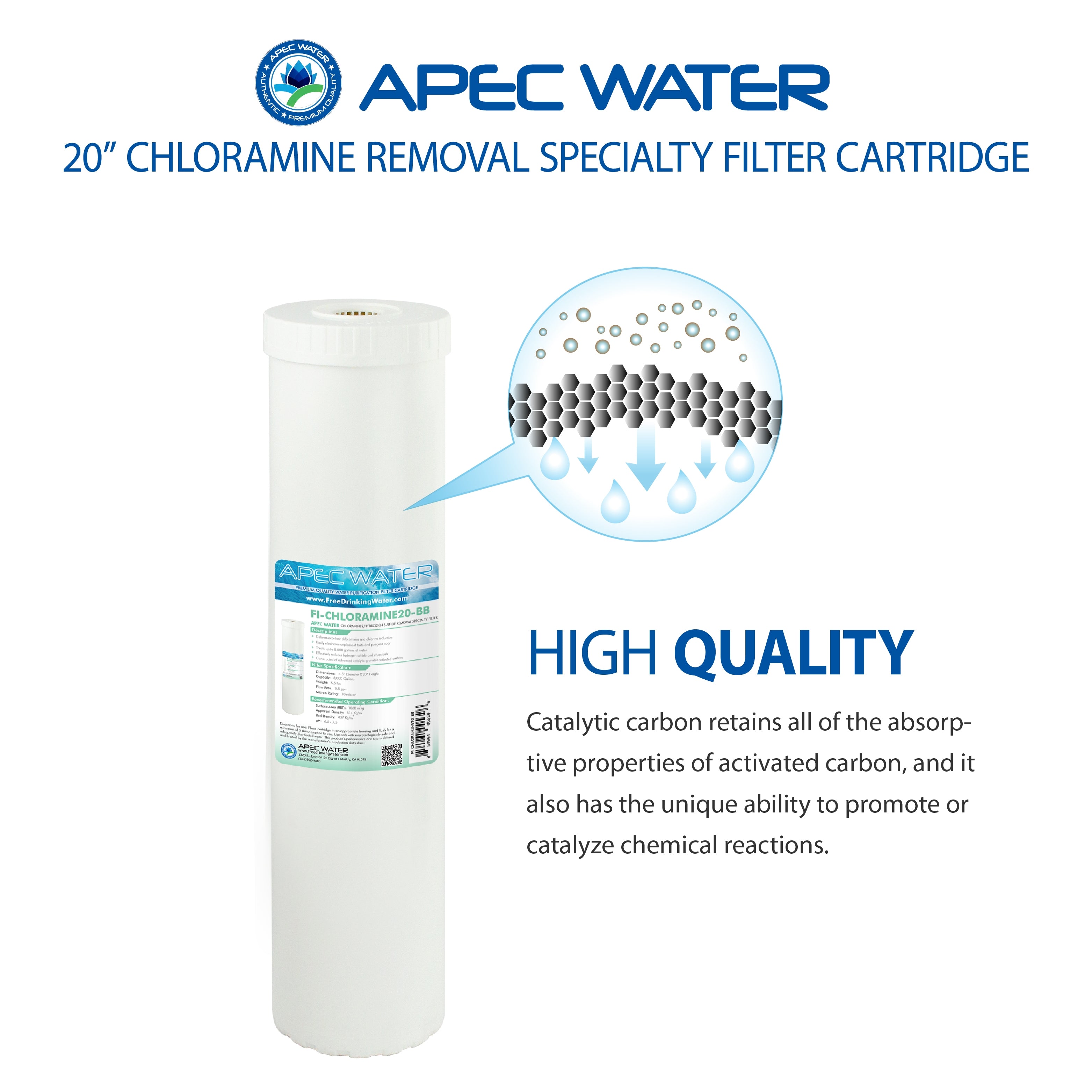 Chloramines/Hydrogen Sulfide Removal Specialty Filter 4.5"x 20 Inch