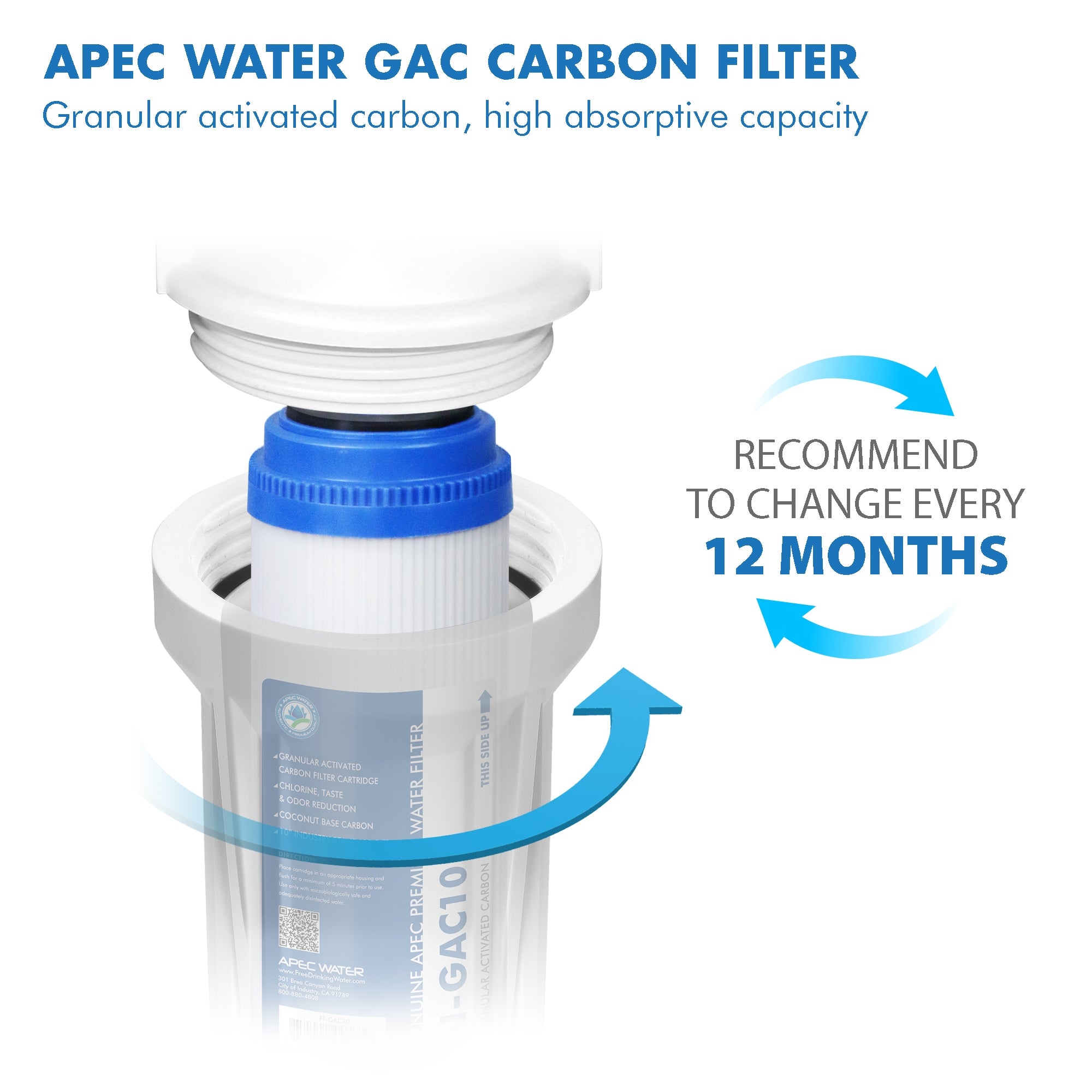 APEC 10 Inch GAC Replacement Filter For Under-sink Reverse Osmosis Water Filter System