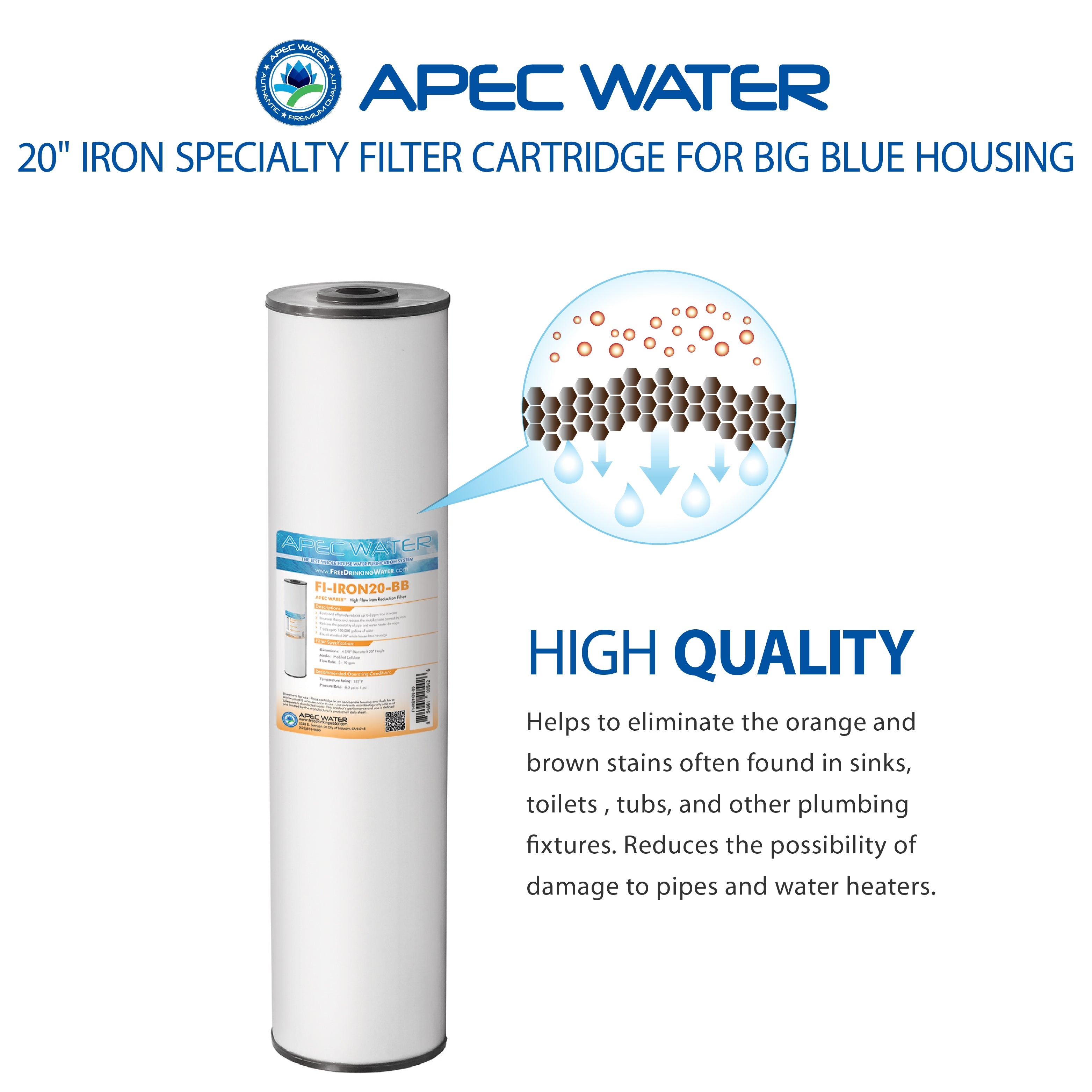 High Flow Iron Reduction Specialty Filter 4.5"x 20 Inch
