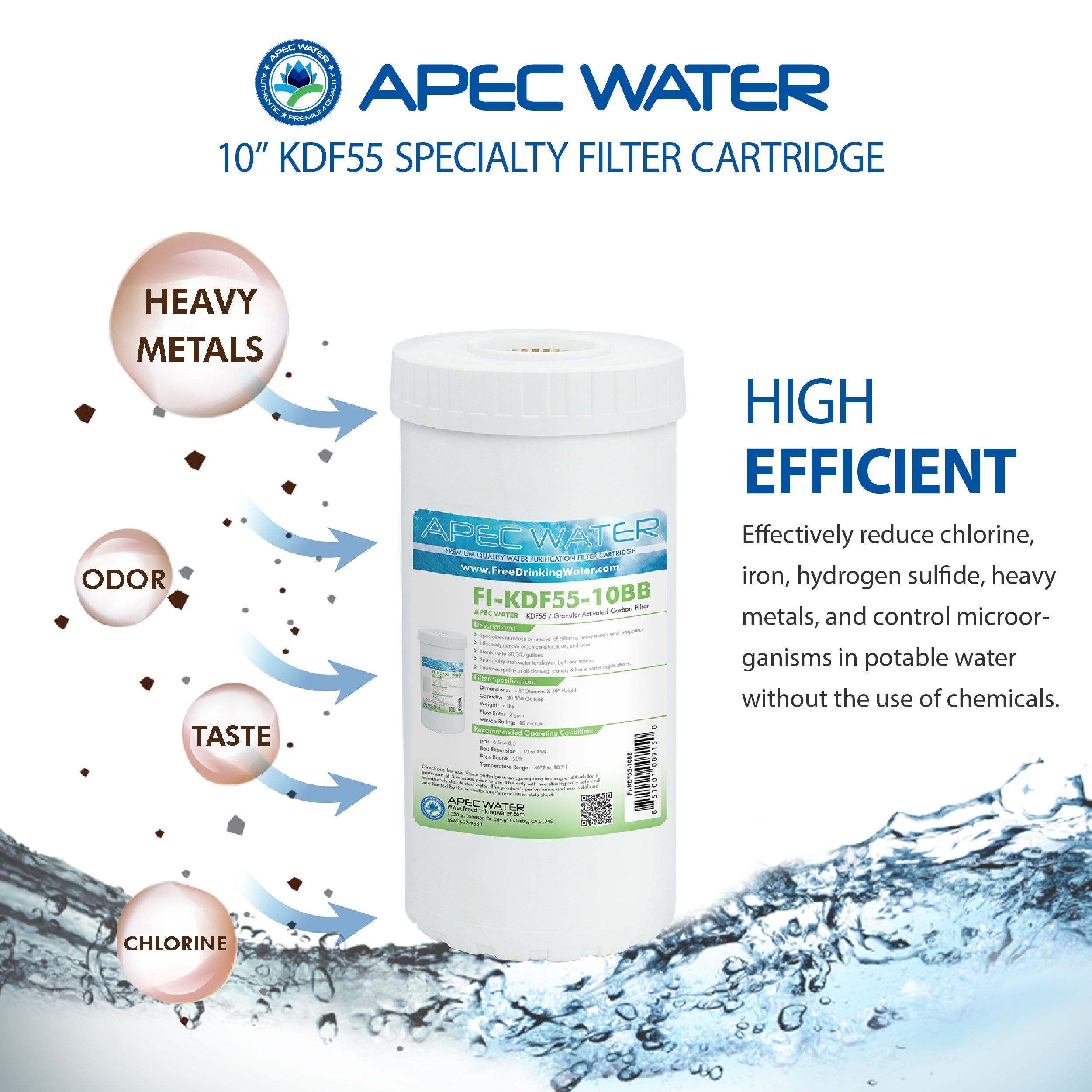 US Made Chlorine, Heavy Metal and Bacteria Reduction Specialty Filter 4.5"x 10 Inch