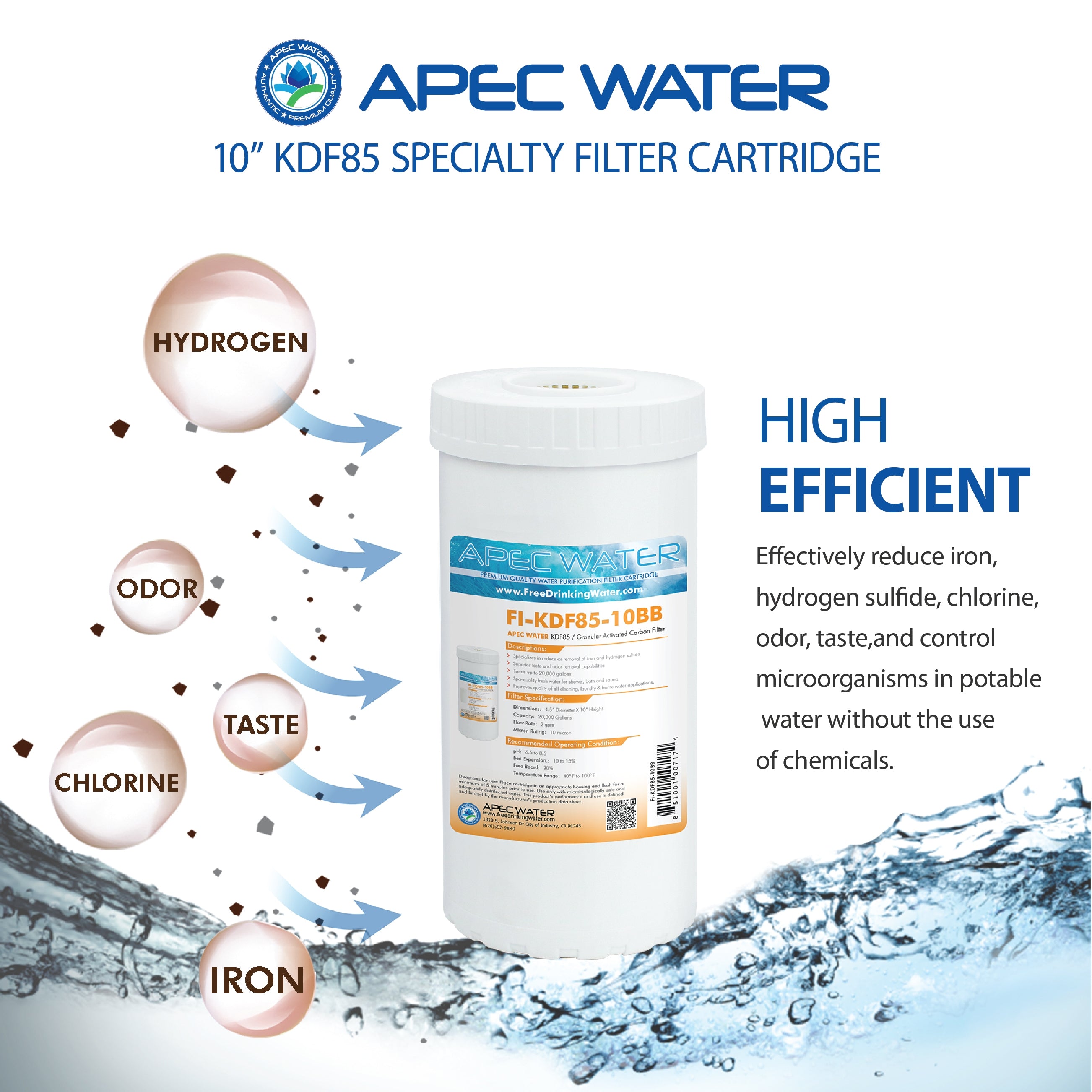 US Made Heavy Metals and Hydrogen Sulfide Reduction Specialty Filter 4.5"x 10 Inch