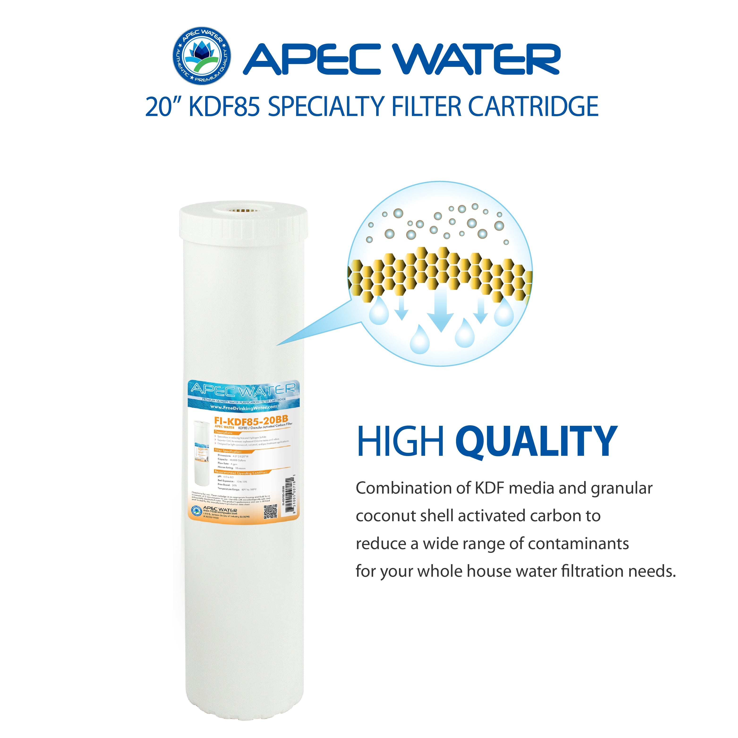 US Made Heavy Metals and Hydrogen Sulfide Reduction Specialty Filter 4.5"x 20 Inch