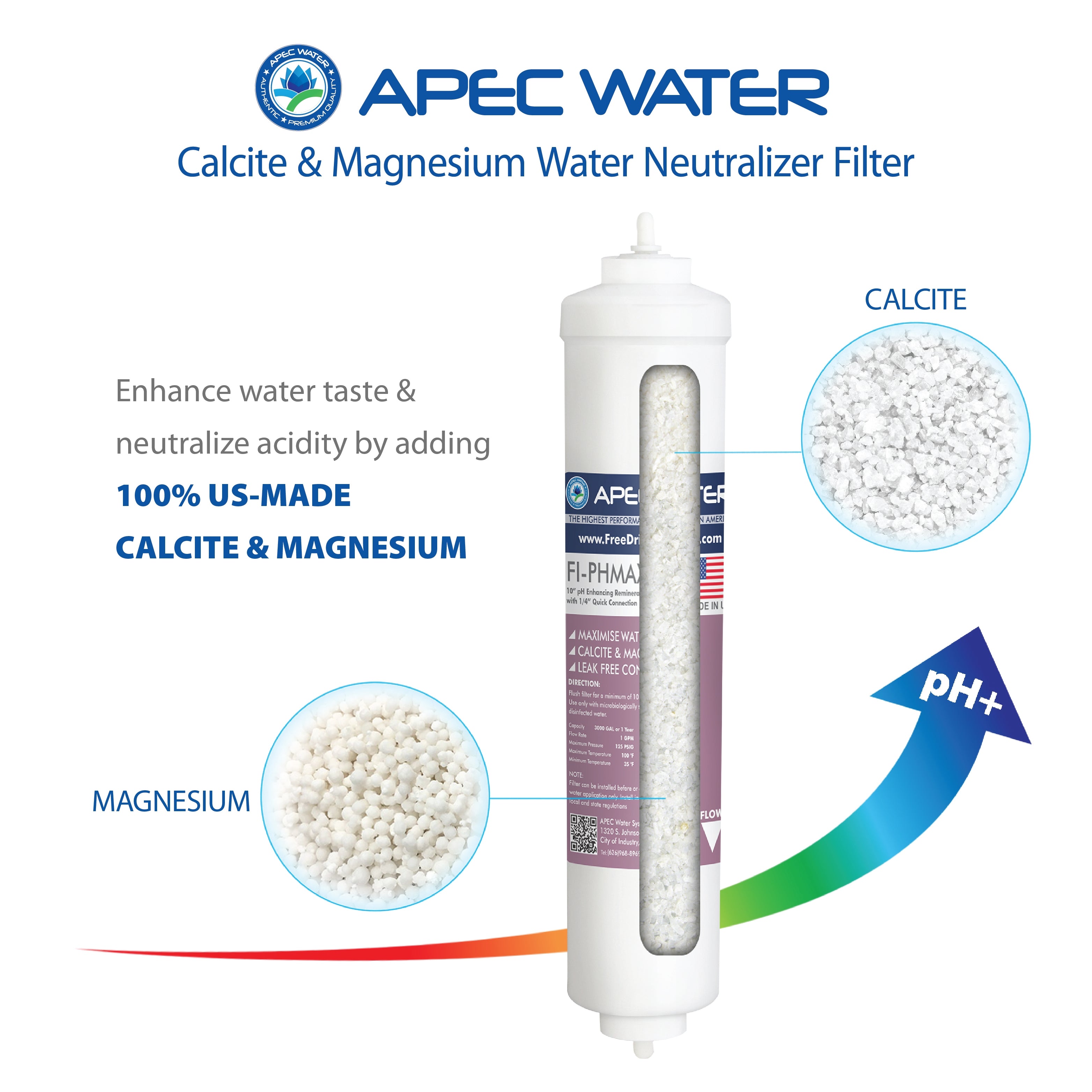 APEC Calcite & Magnesium Water Neutralizer Filter, 2" X 10 Inch (1/4" Quick Connect)