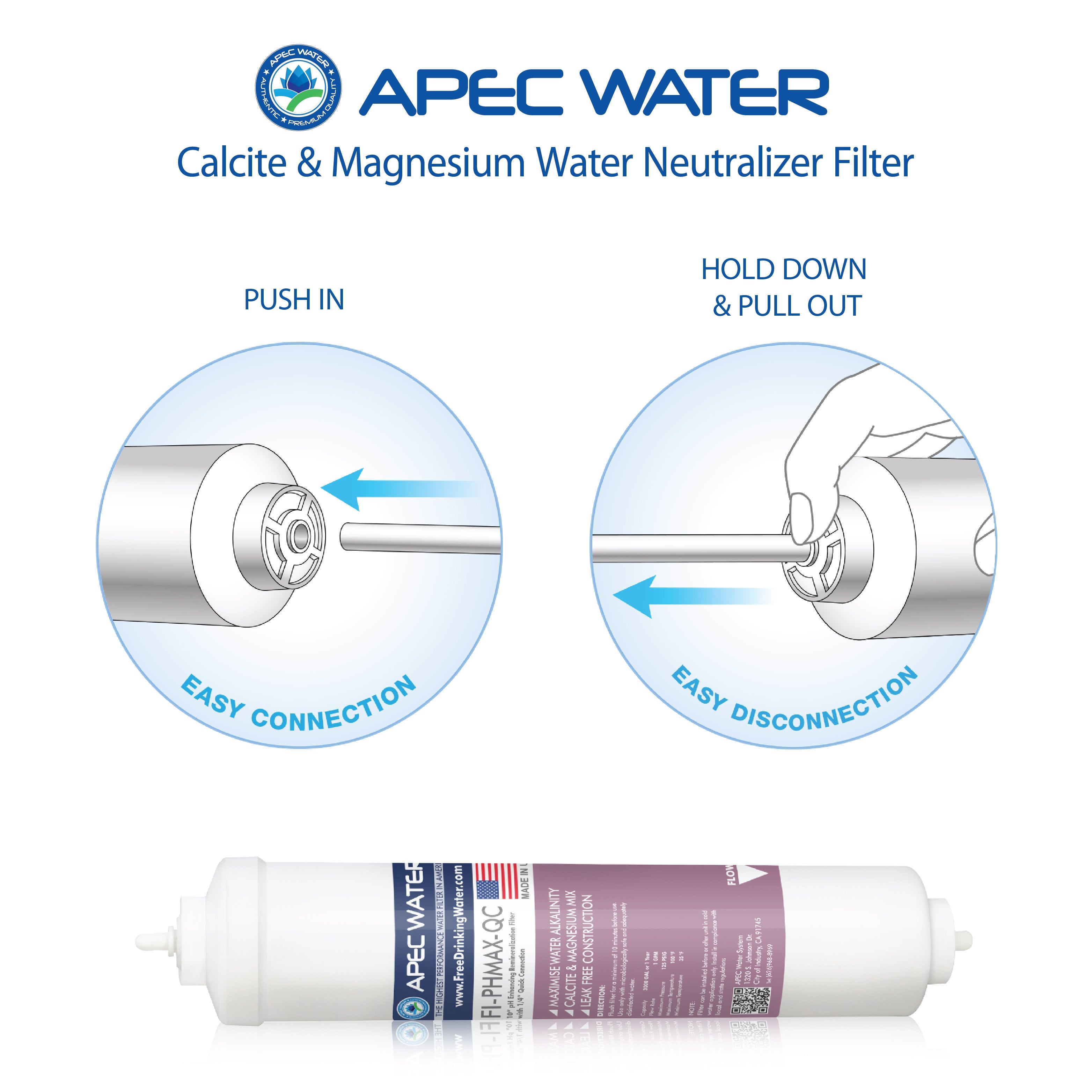 APEC Calcite & Magnesium Water Neutralizer Filter, 2" X 10 Inch (1/4" Quick Connect)