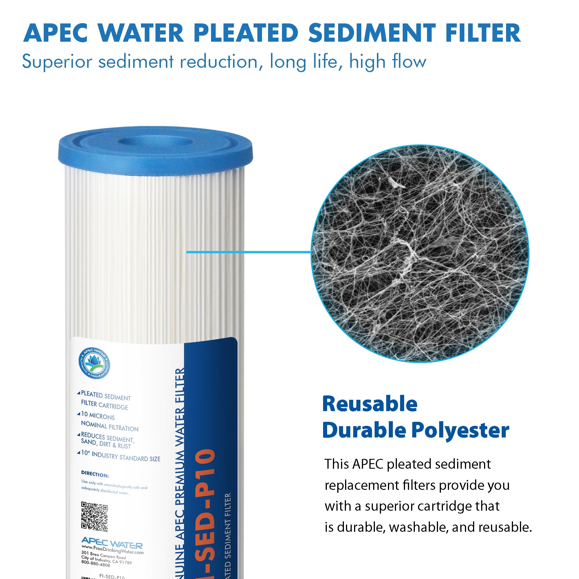 APEC 10 Inch Pleated Sediment Replacement Filter For Under-sink Reverse Osmosis Water Filter System