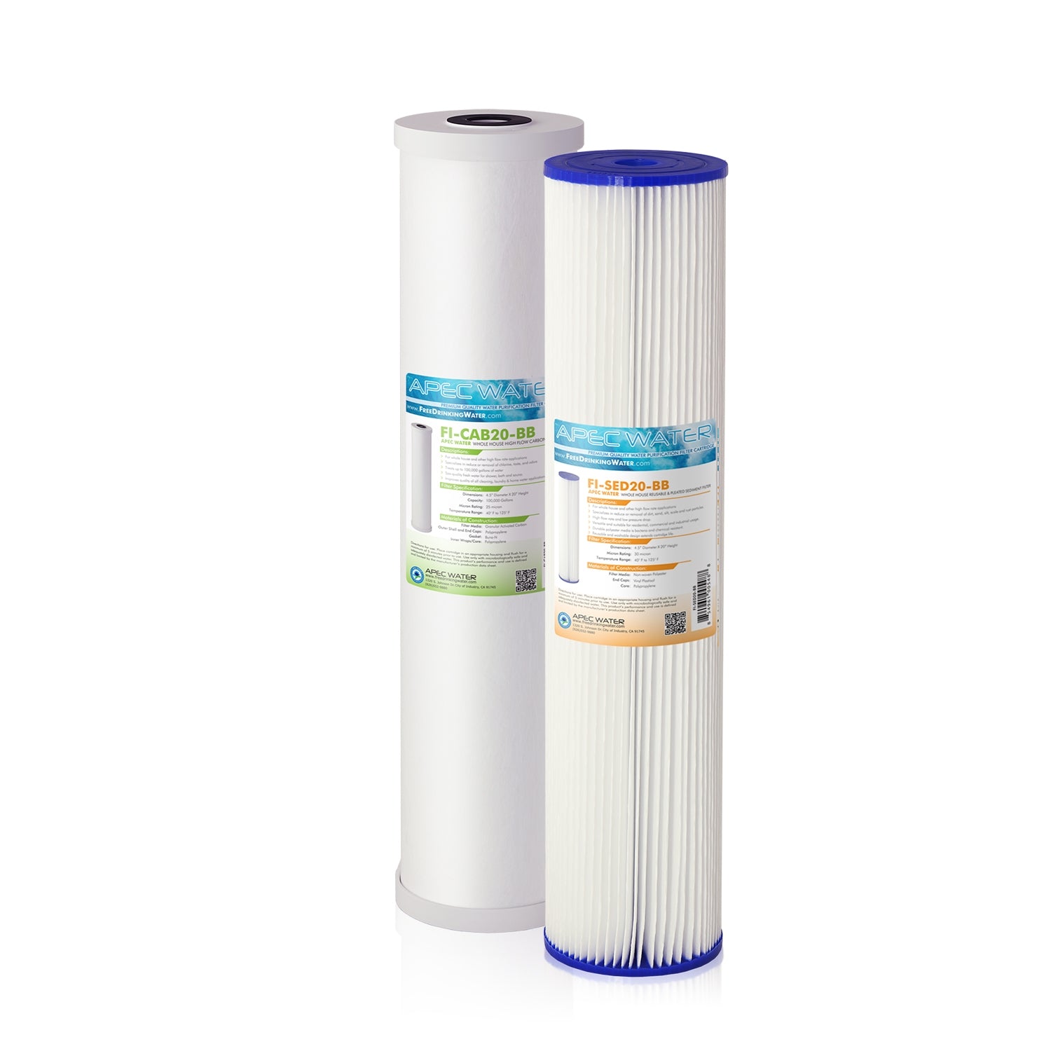 APEC 20 Inch Whole House Sediment Carbon Replacement Filter Bundle for CB2-SED-CAB20-BB