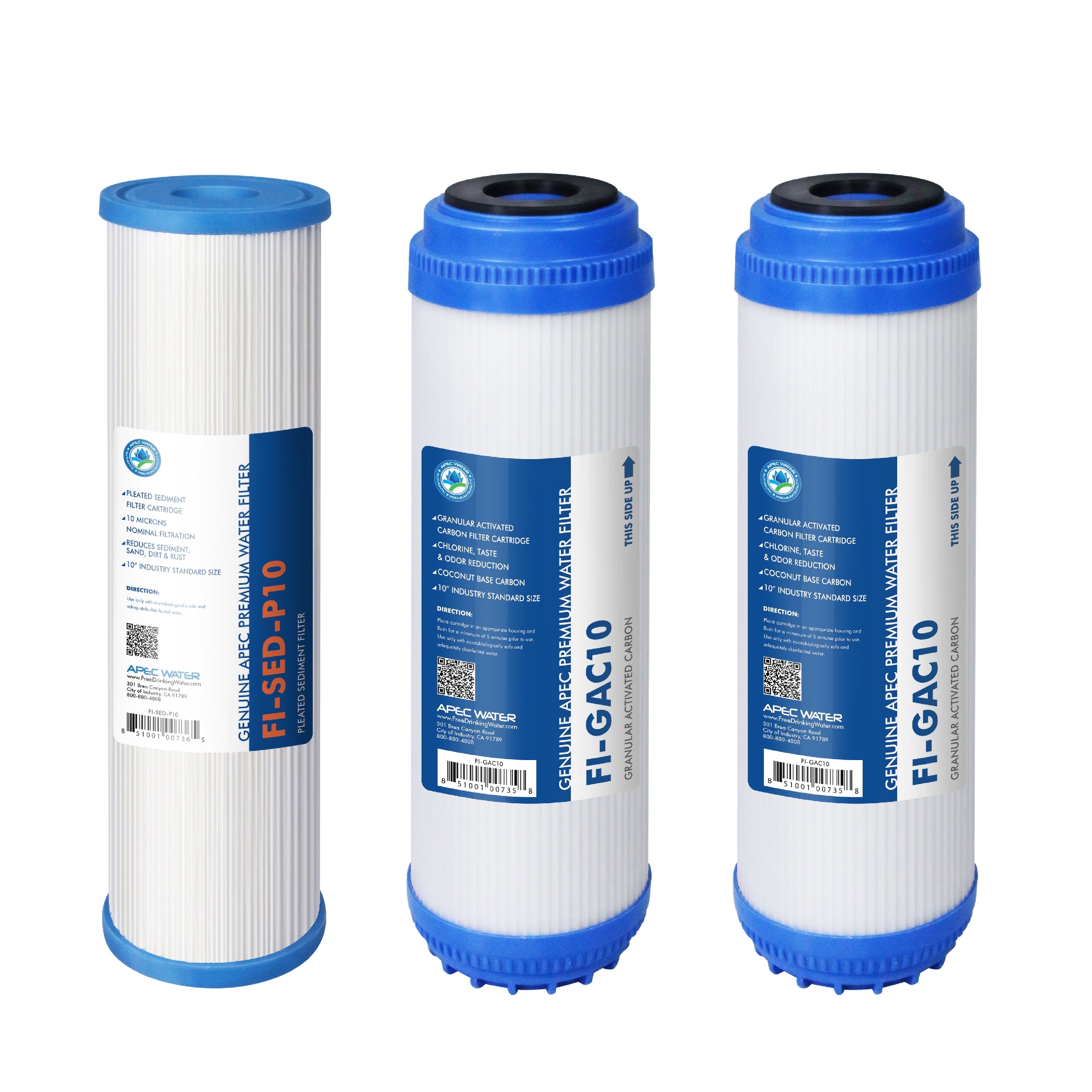 APEC GAC Pre-filter Set for All Under Counter Reverse Osmosis Systems (Stages 1 - 3)