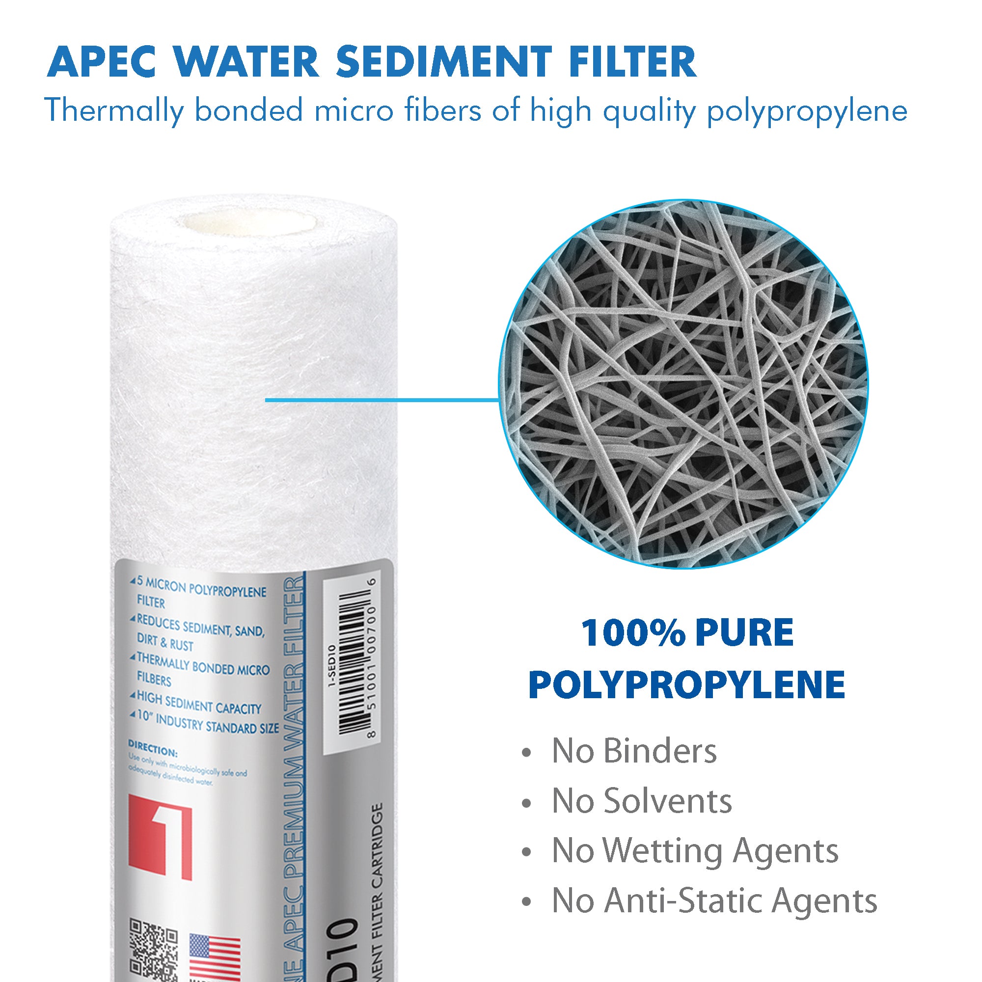 APEC RO Replacement Filters Pre-filter Set for All ULTIMATE 90 GPD PH RO Systems (Stages 1 - 3 and 6) - With 1/4"D Tubing