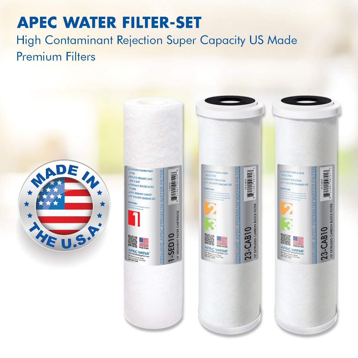 APEC RO Replacement Filters Pre-filter Set for All Under Counter ULTIMATE Reverse Osmosis Systems (Stages 1 - 3)