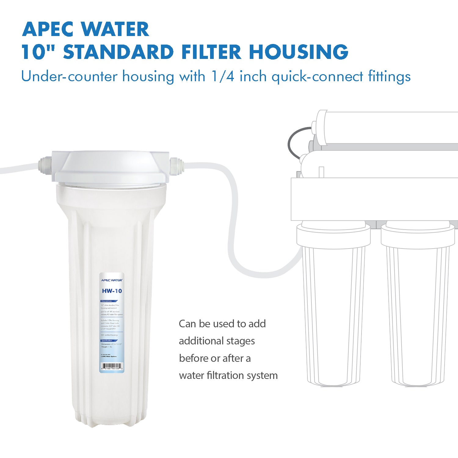 APEC 10 Inch White Standard Filter Housing with 1/4" John Guest Fittings