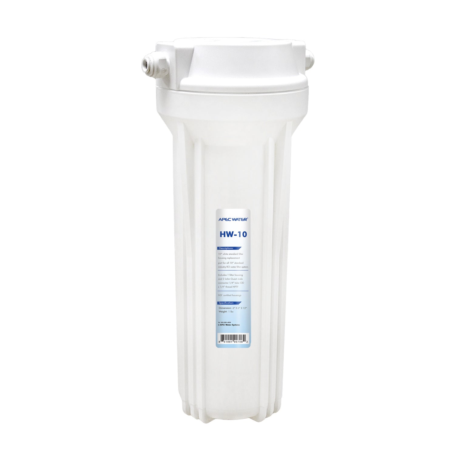 APEC 10 Inch White Standard Filter Housing with 1/4" John Guest Fittings