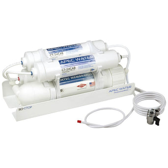 Portable countertop reverse osmosis water filtration system for ultra-pure drinking water with 90 GPD capacity.