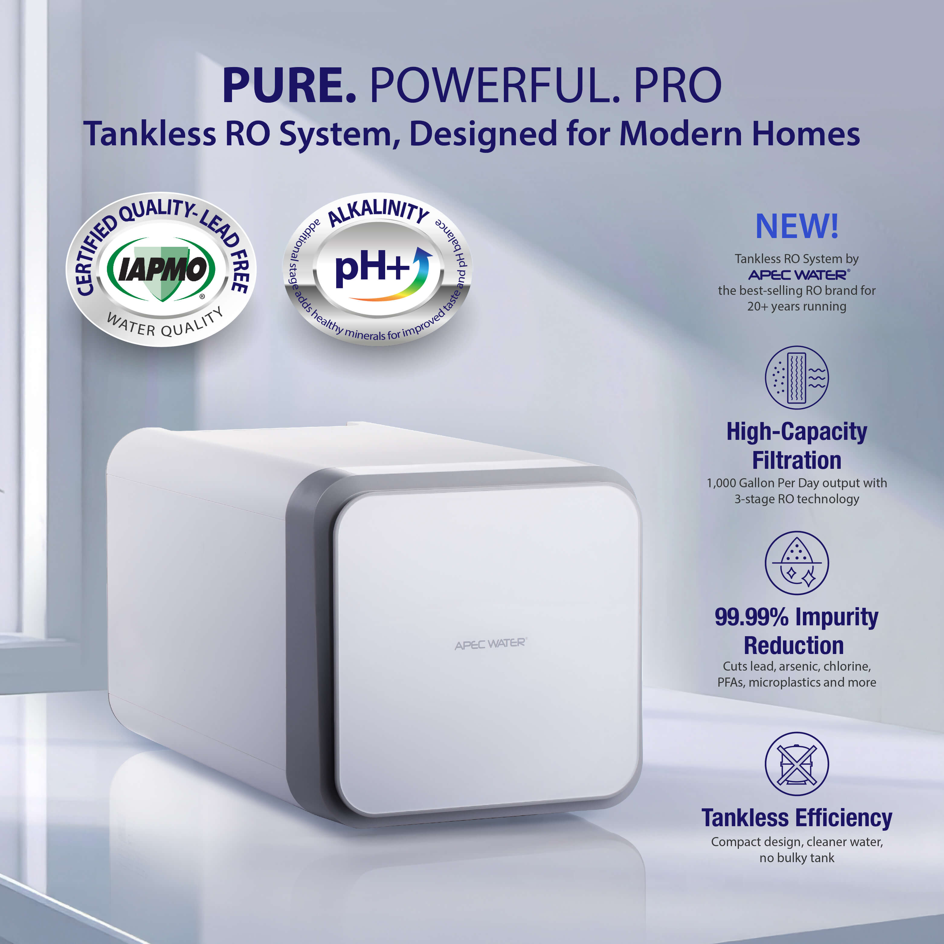 ROTL-A1000ALK - Alkaline Tankless RO System, NSF 372 & 58 Certified 3 Stage Water Filter, 1000 GPD Reverse Osmosis System