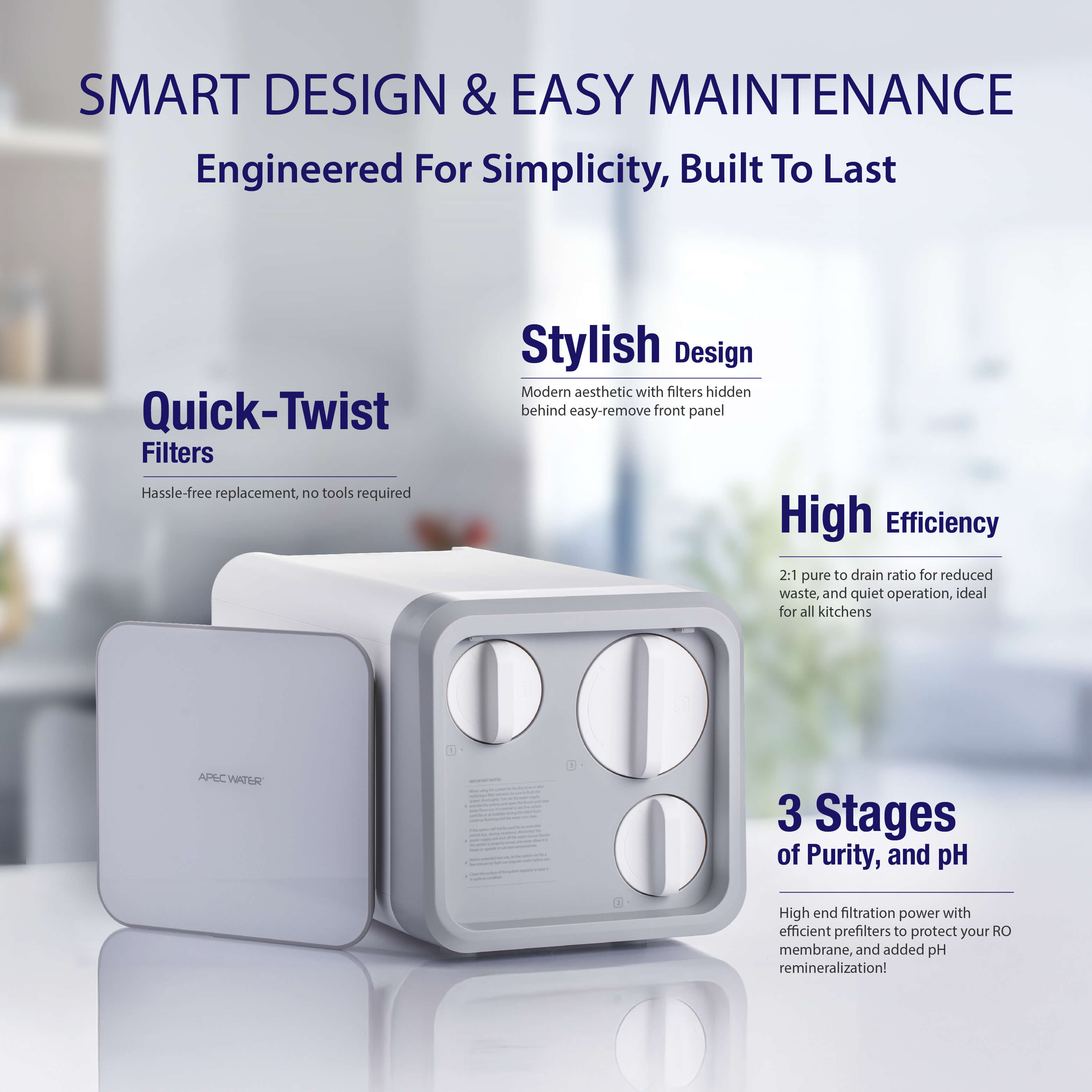 ROTL-A1000ALK - Alkaline Tankless RO System, NSF 372 & 58 Certified 3 Stage Water Filter, 1000 GPD Reverse Osmosis System