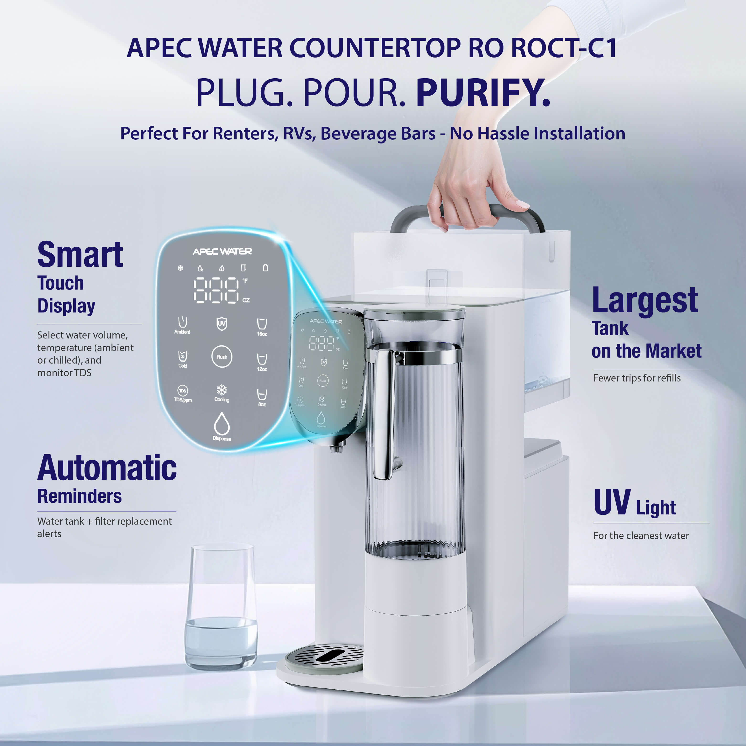 ROCT-C1 -UV Countertop Reverse Osmosis System, Chilled Water with Removable Water Pitcher