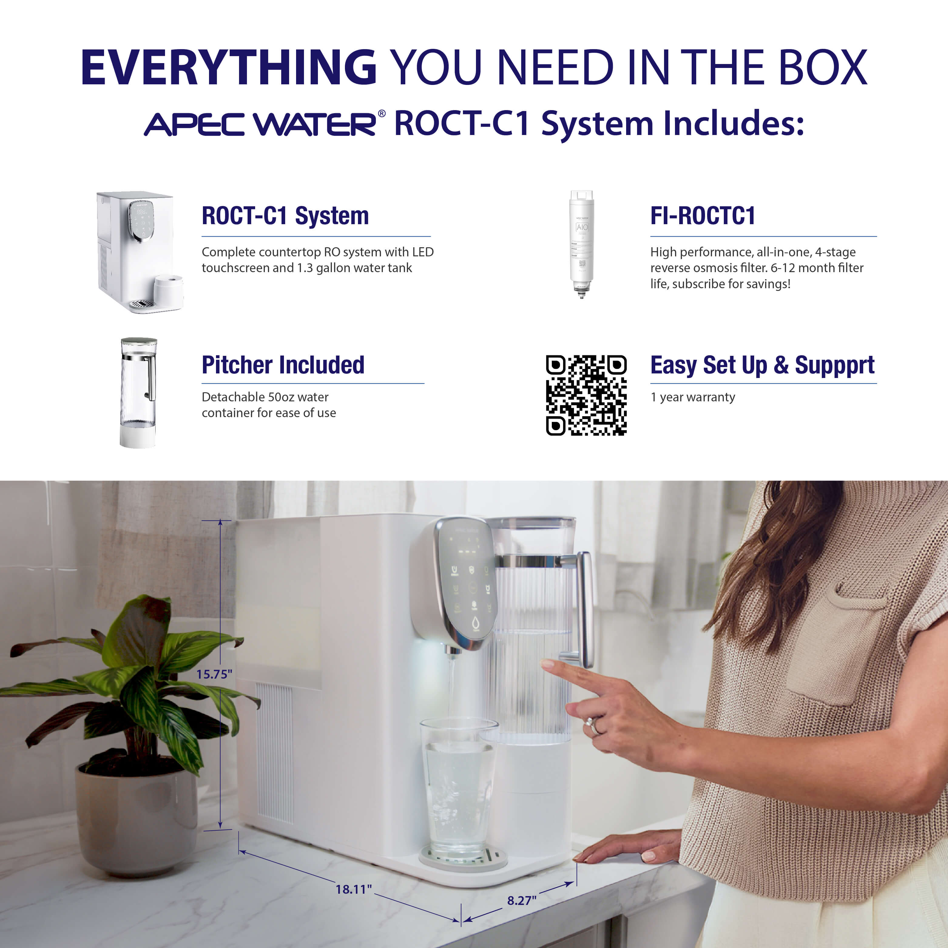 ROCT-C1 -UV Countertop Reverse Osmosis System, Chilled Water with Removable Water Pitcher