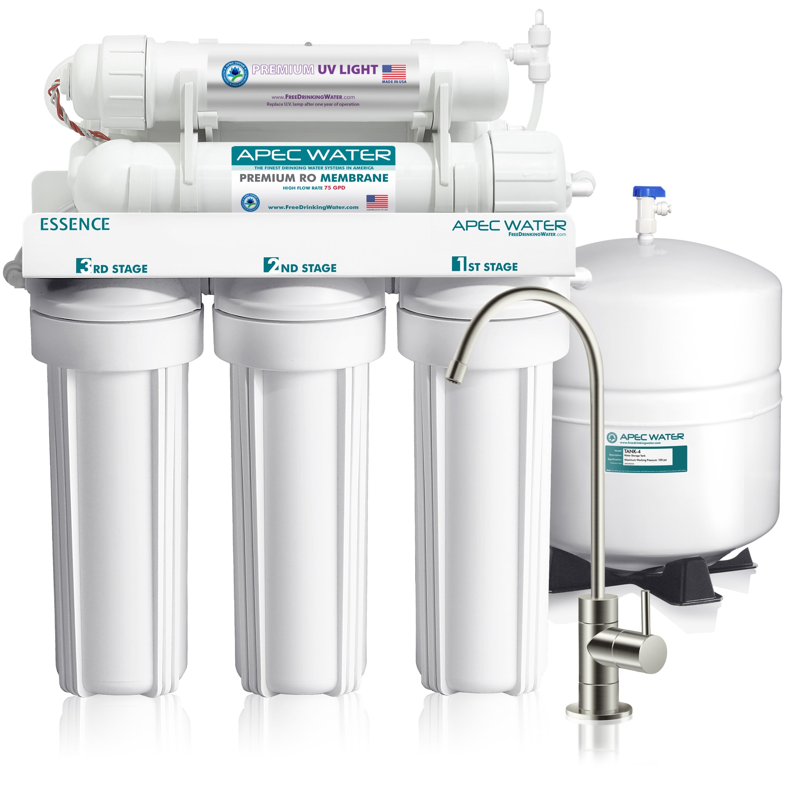 ROES-UV75 - Essence UV Disinfecting 6-Stage 75 GPD Reverse Osmosis Water Systems for Drinking Water