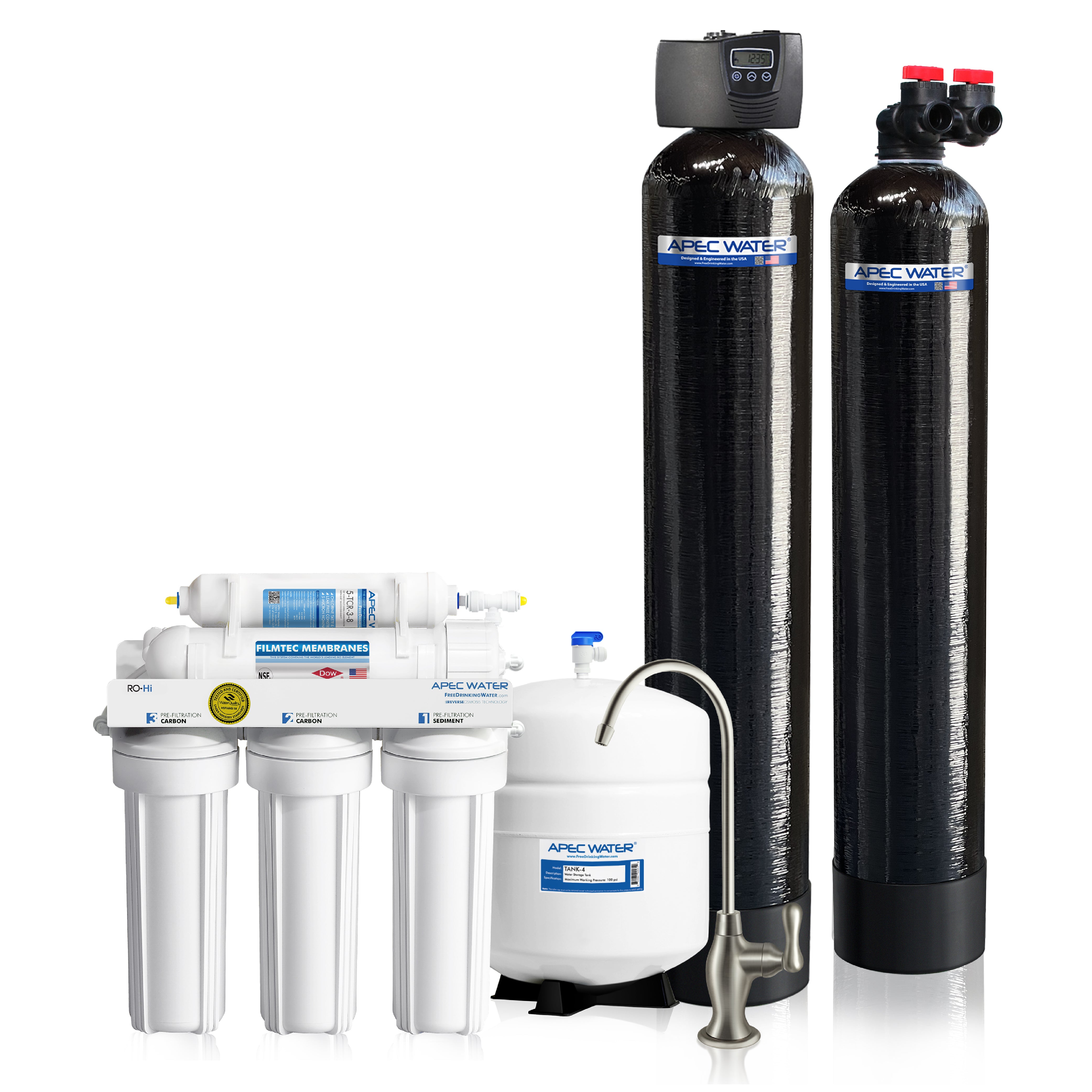 Collection of Apex Water filtration systems on a white background